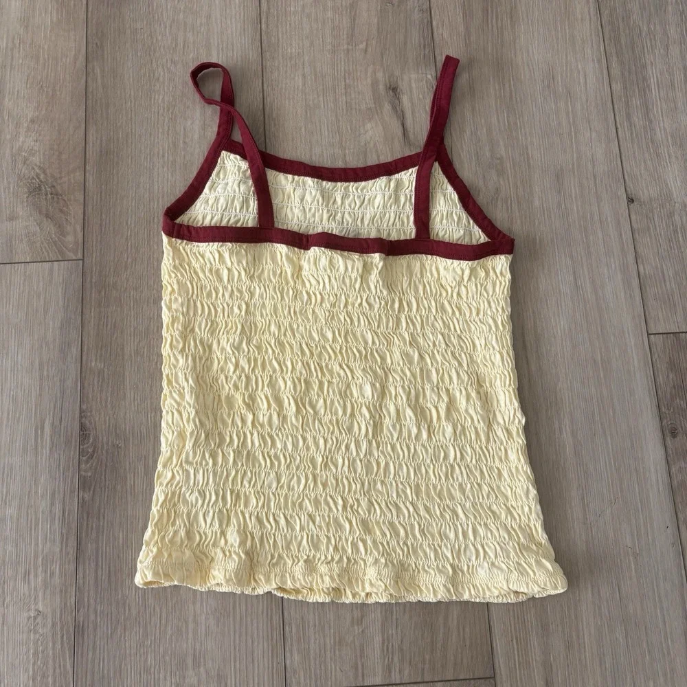 Urban Outfitters Large Yellow Crop Top smocked Cherries Stretchy - Picture 5 of 6